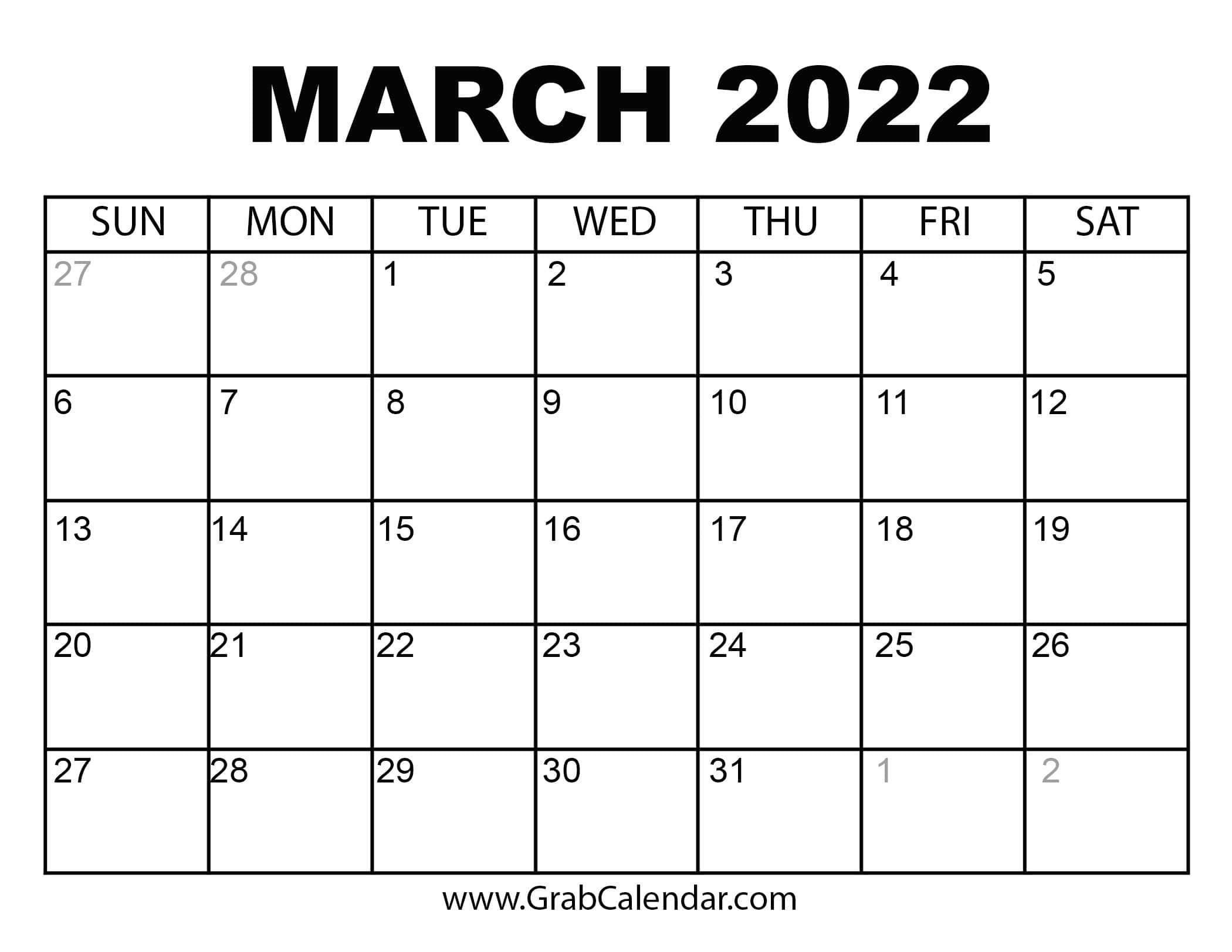 Avatar: March 2022 Calendar