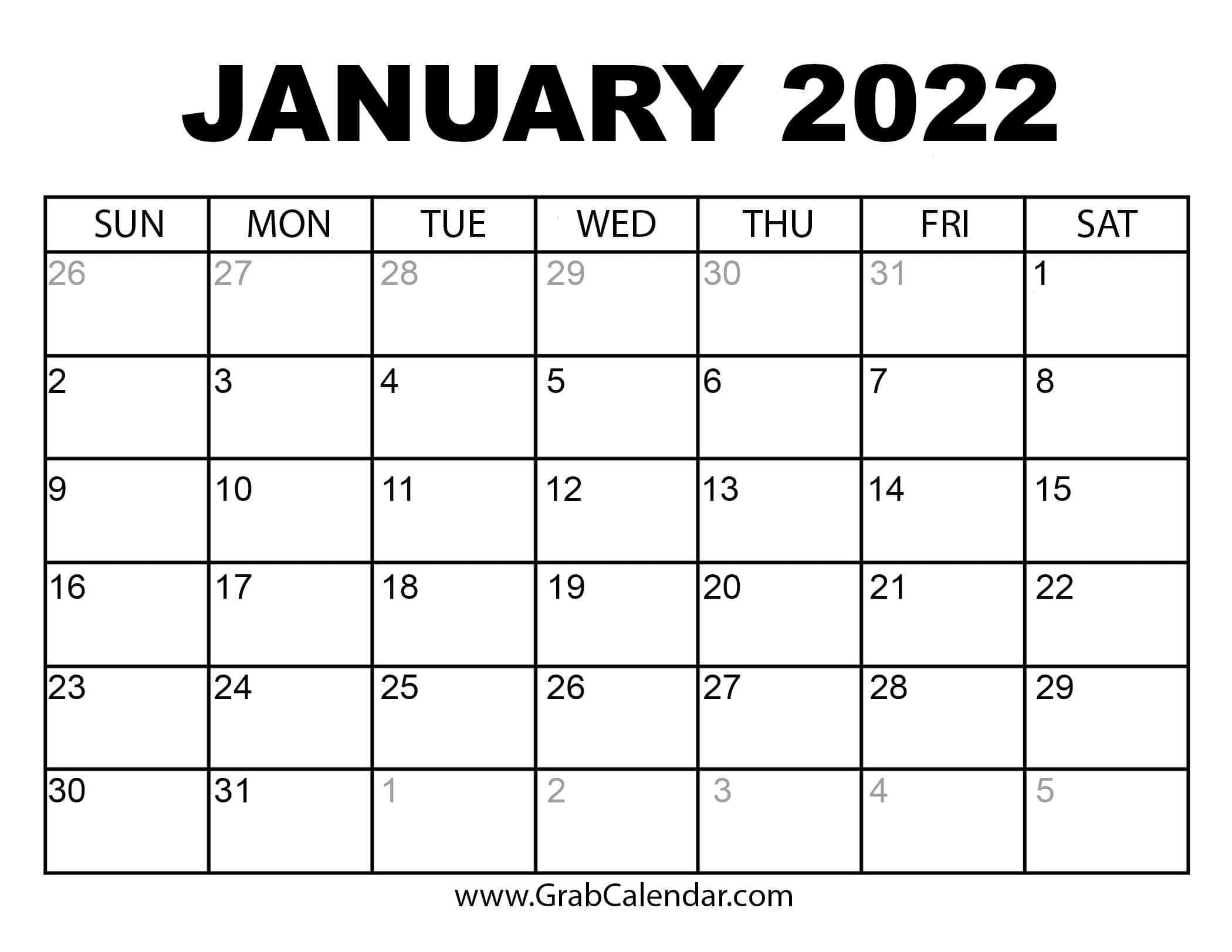 Avatar: January 2022 Calendar